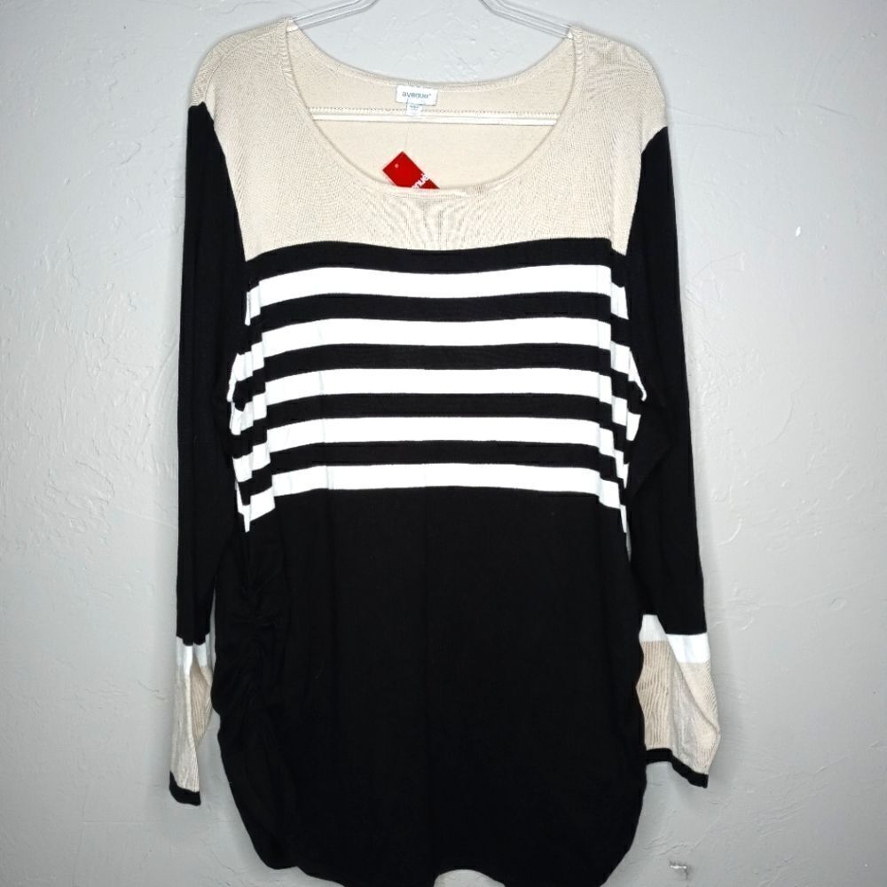 Avenue Tan, Black and White Stripe Sweater Tunic